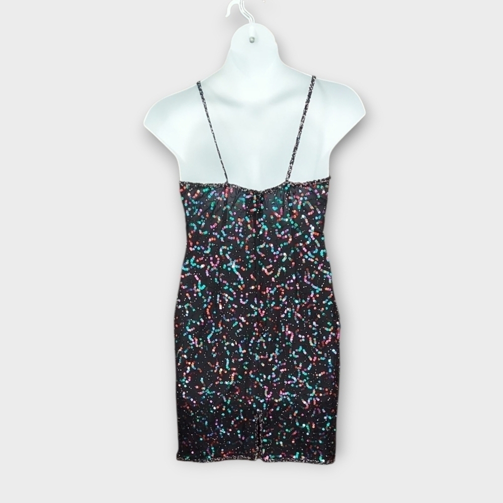 Vintage NOS 90's 100% Silk Colorful Bead And Sequin Mini Dress ~sz L - Picture 4 of 8